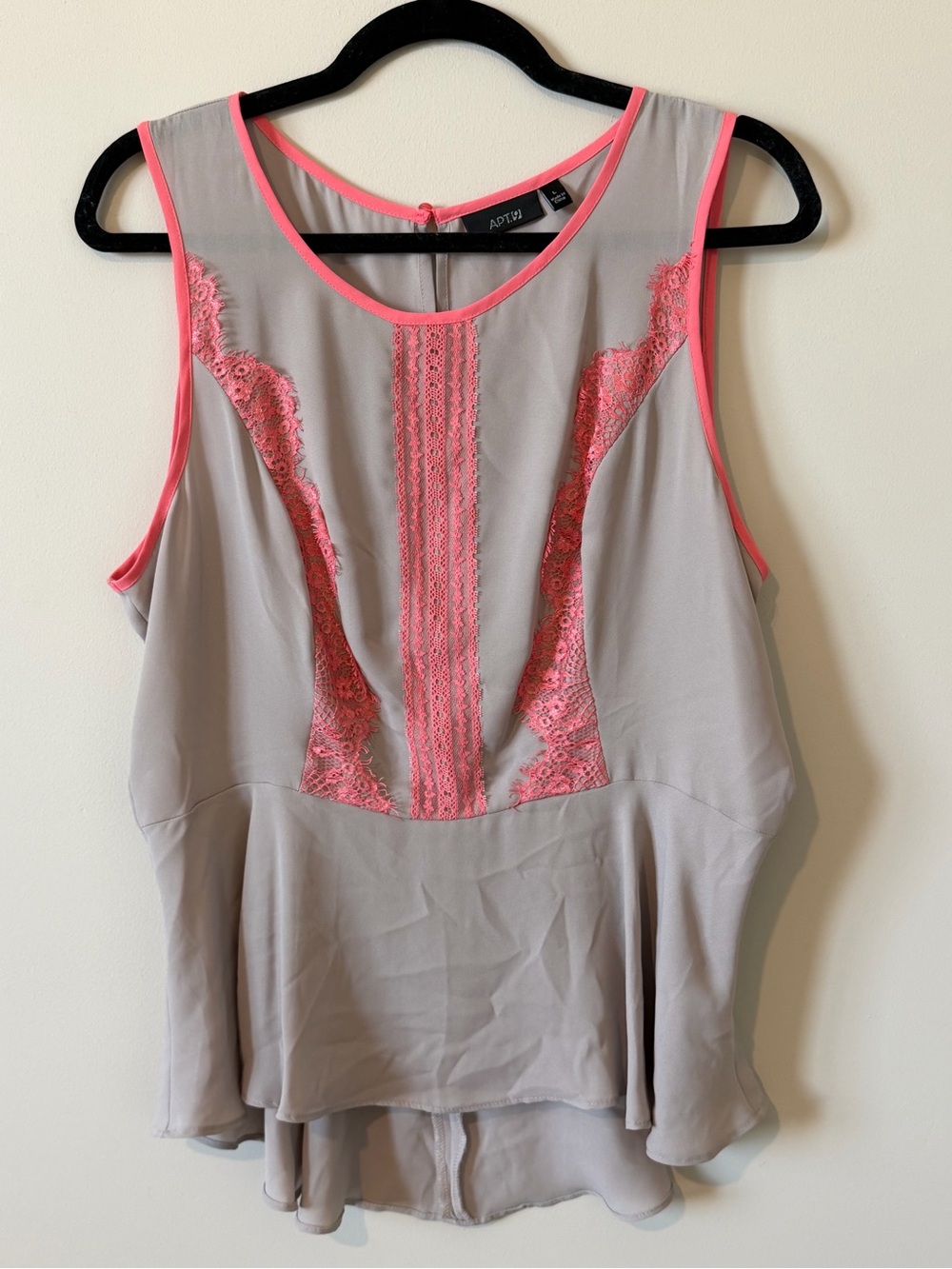 Apt. 9 Taupe Peplum Tank with Neon Pink Lace Trim